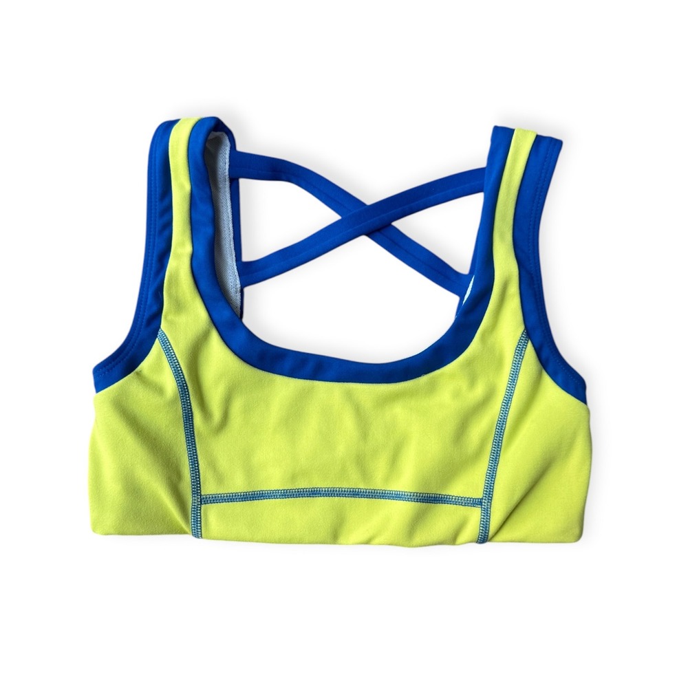 Jo+Jax Girls Neon Lime Royal Blue Criss Cross Back Sports Bra YM Youth Medium